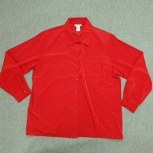 Courtenay  Shirt Button Down Top Women's 2X Plus Red Polyester Long‎ Sleeve